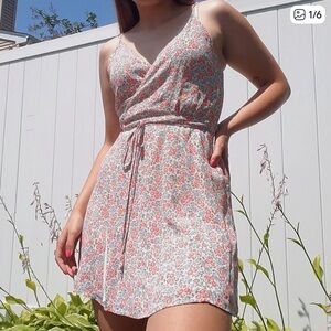 Reformation Pink and Green Floral Wrap Mini Dress
